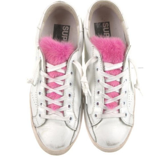 Golden Goose  Superstar White Leather Low Top Sneakers Pink Fur Detailing sz 39 - Picture 3 of 5